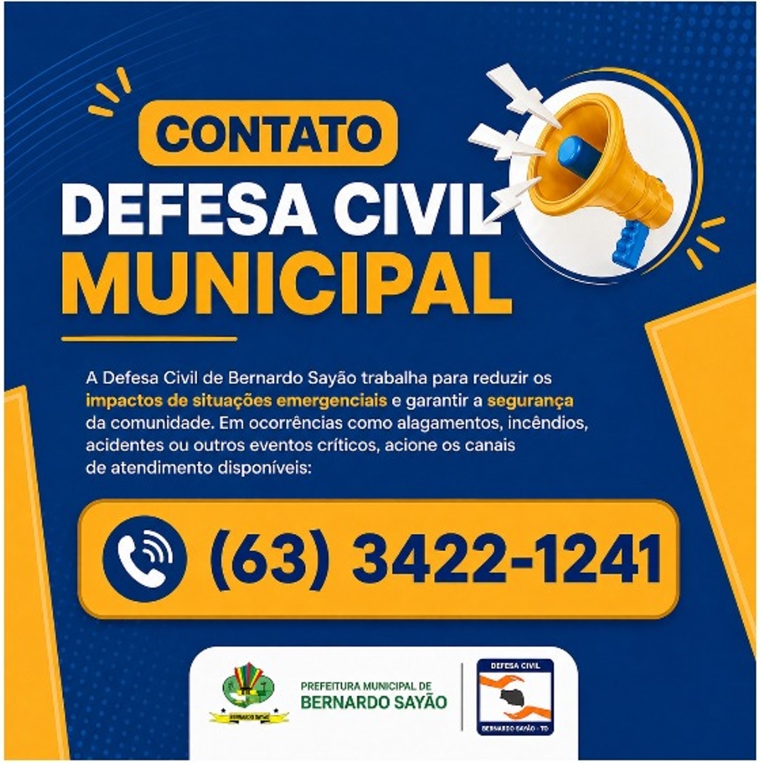 Defesa Civil de Bernardo Sayão divulga Canal Oficial para atendimento a comunidade